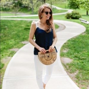 J. Crew Navy Silk Tie Shoulder blouse top 6